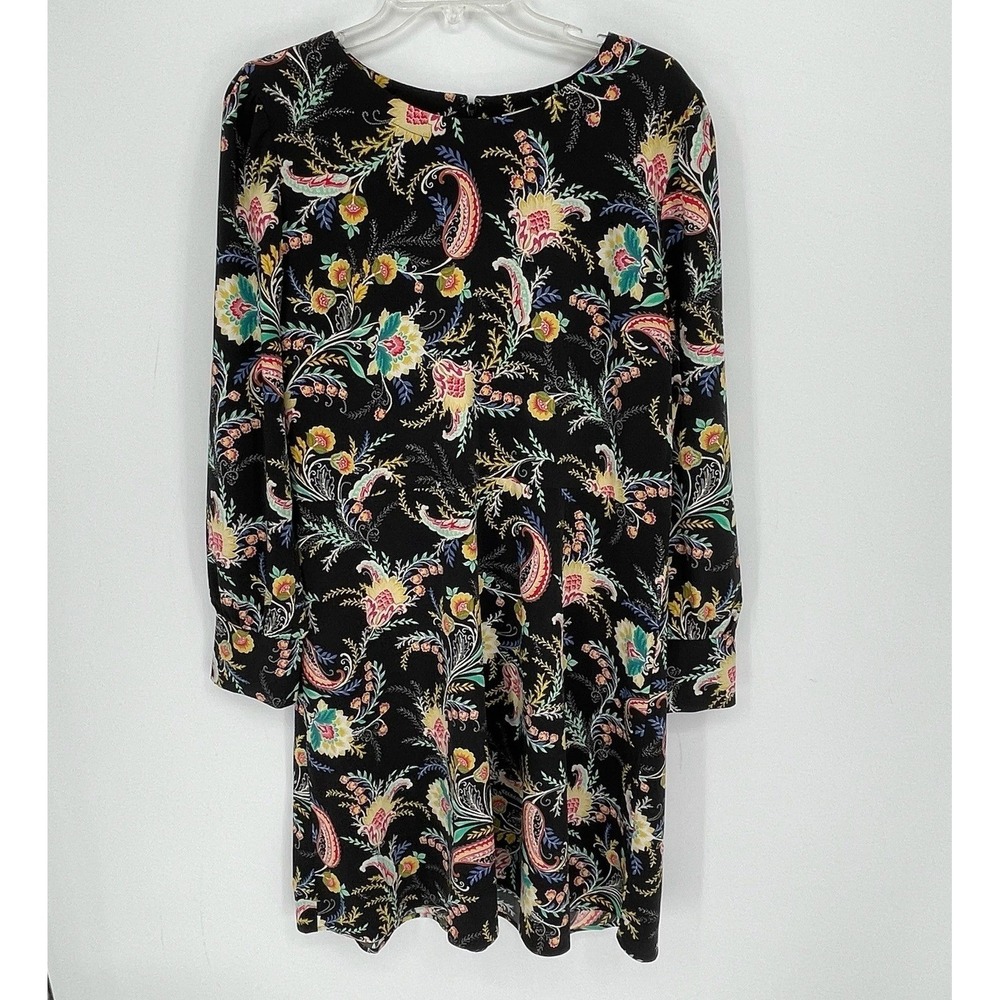 LOFT Women's Black Paisley Floral Long Sleeve Spring Classic Shift Dress Size 14